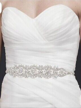 Silver Crystal And Pearl Sash Removable Ribbon Bridal Belt